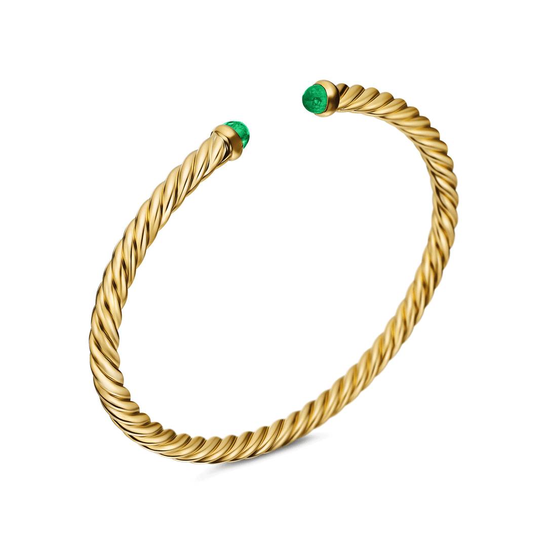 David Yurman 18K Yellow Gold with Emeralds, 4mm Cablespira® Flex Bracelet