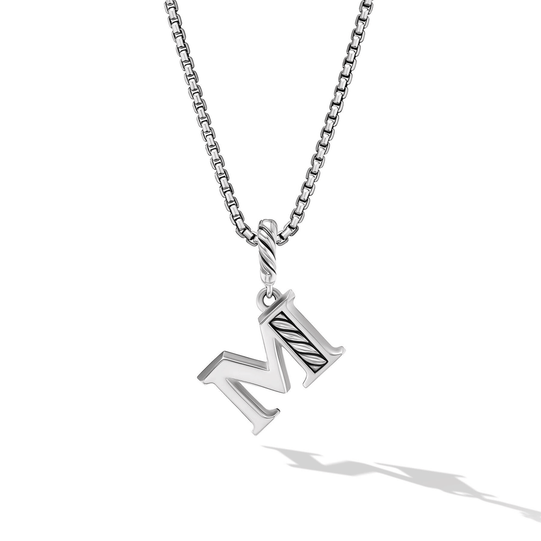 David Yurman Pavé Initial Pendant Necklace Sterling Silver with Diamond M