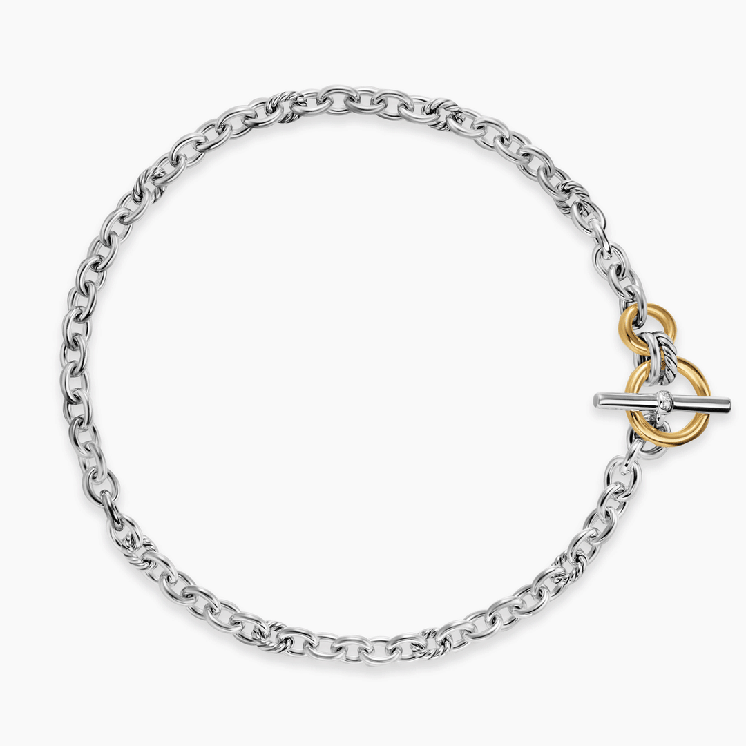 David Yurman Mercer Toggle Chain Necklace Sterling Silver with 18k Yellow Gold and Diamonds, 8mm