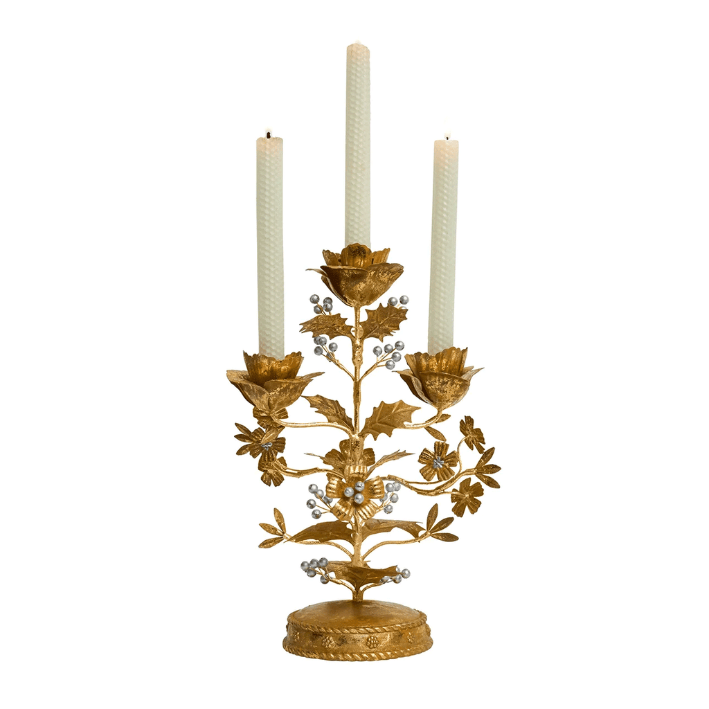 Juliska  Forest Walk Holly 13" Centerpiece Candelabra - Gold/Silver