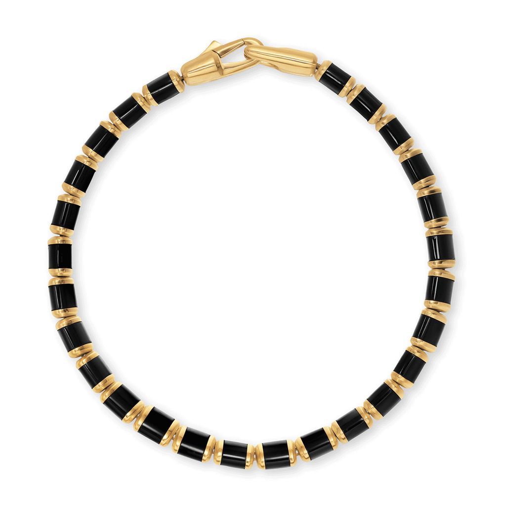 David Yurman Spiritual Beads Flat Bead Bracelet 18K Yellow Gold with Black Onyx, 8mm Medium
