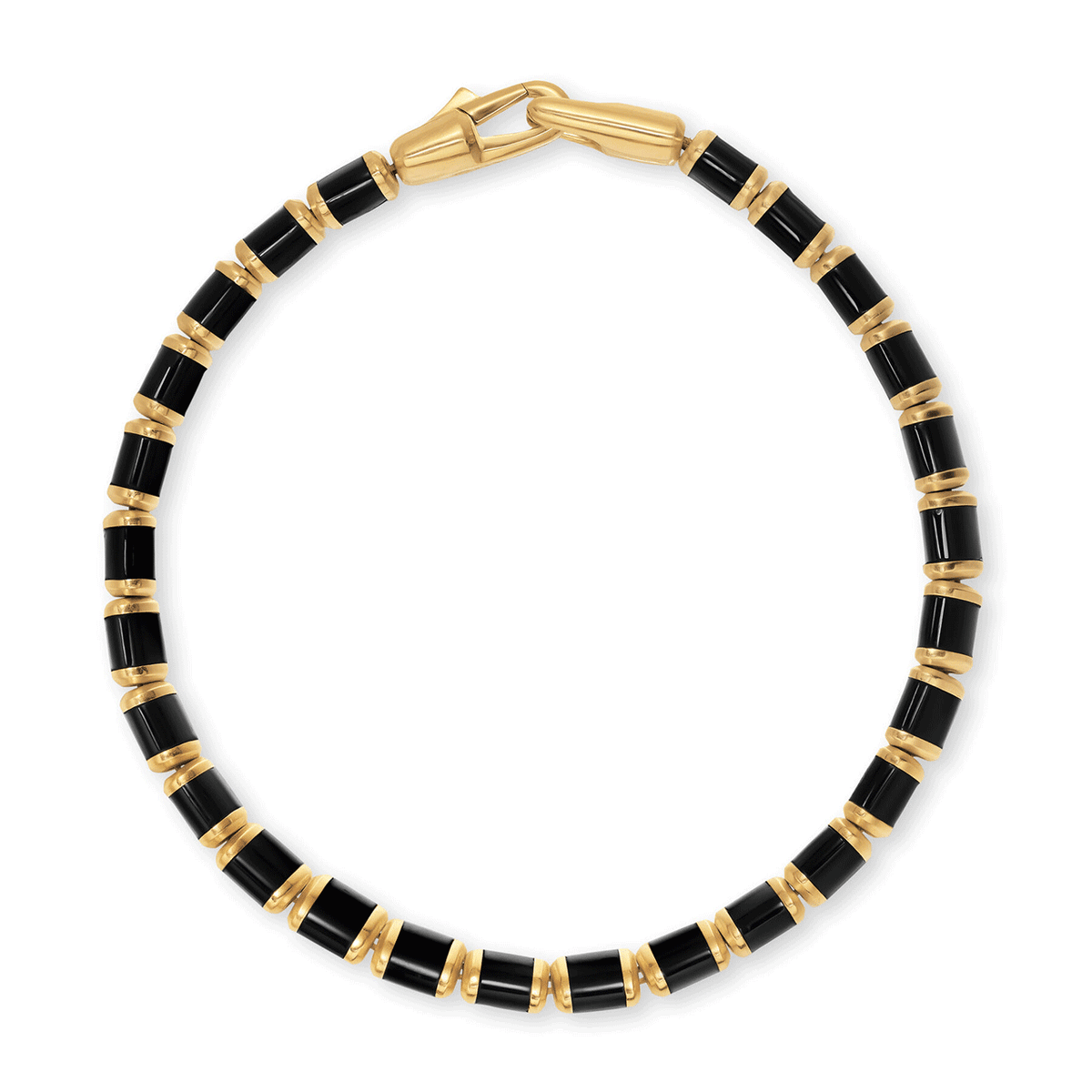 David Yurman Spiritual Beads Flat Bead Bracelet 18K Yellow Gold with Black Onyx, 8mm Medium