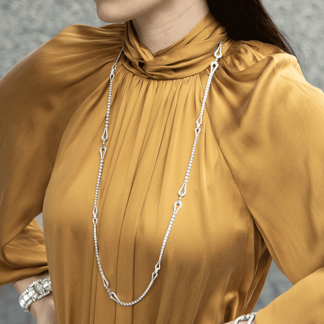 Platinum 36 Inch Diamond 15.34 Total Weight Station Necklace