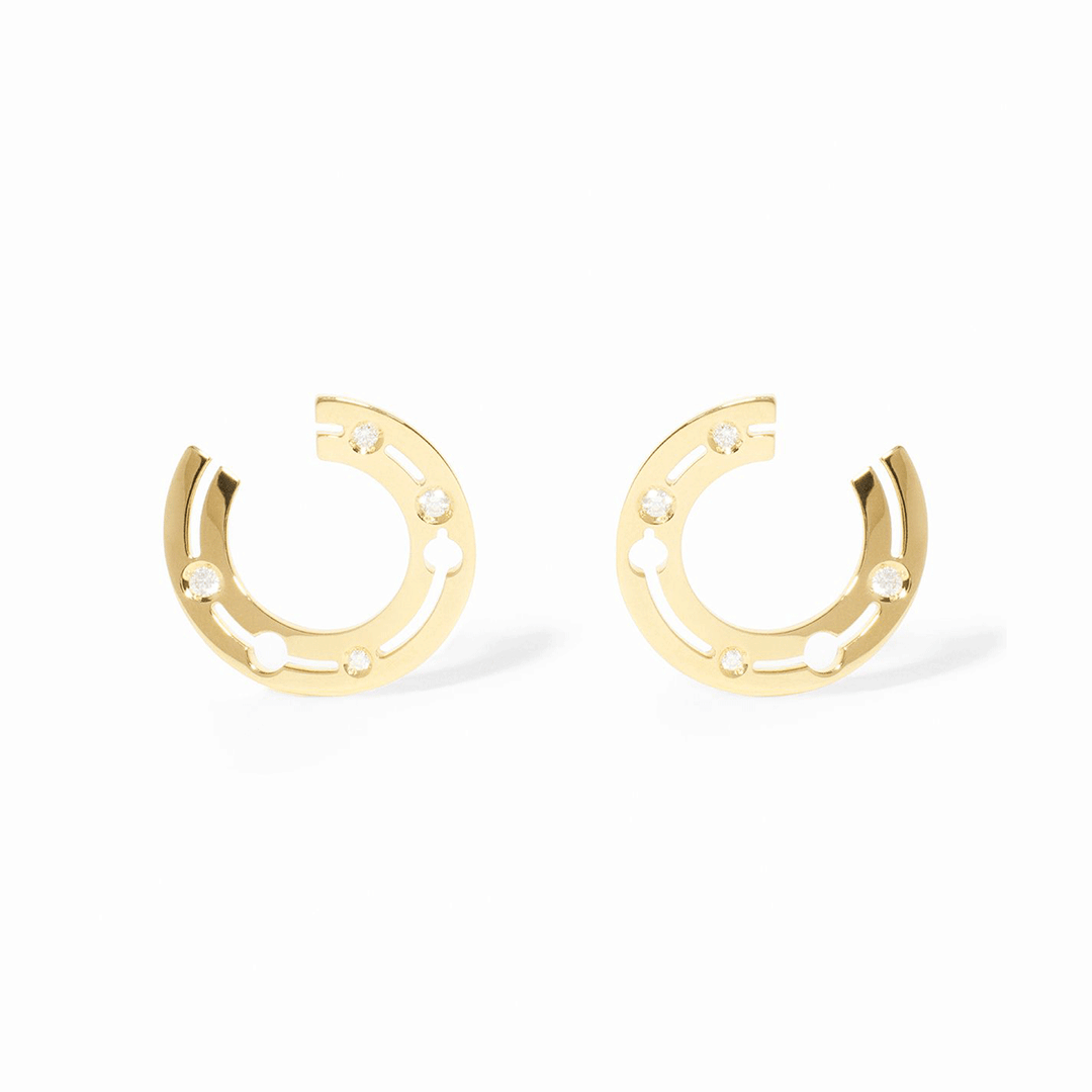 Dinh Van Pulse 18k Yellow Gold and Diamond Hoops