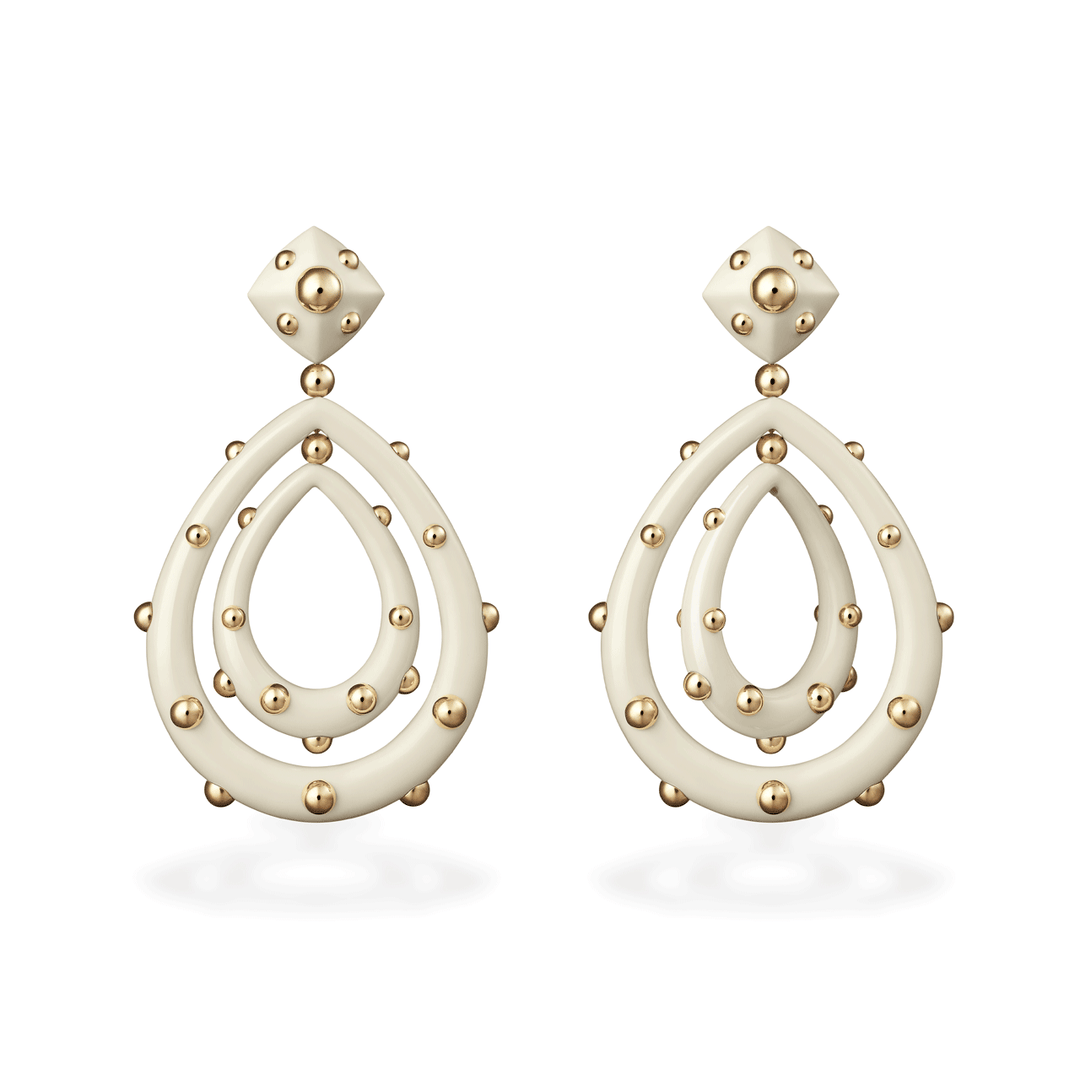 Giorgio B Goccia 18k Rose Gold and Ivory Enamel Earrings