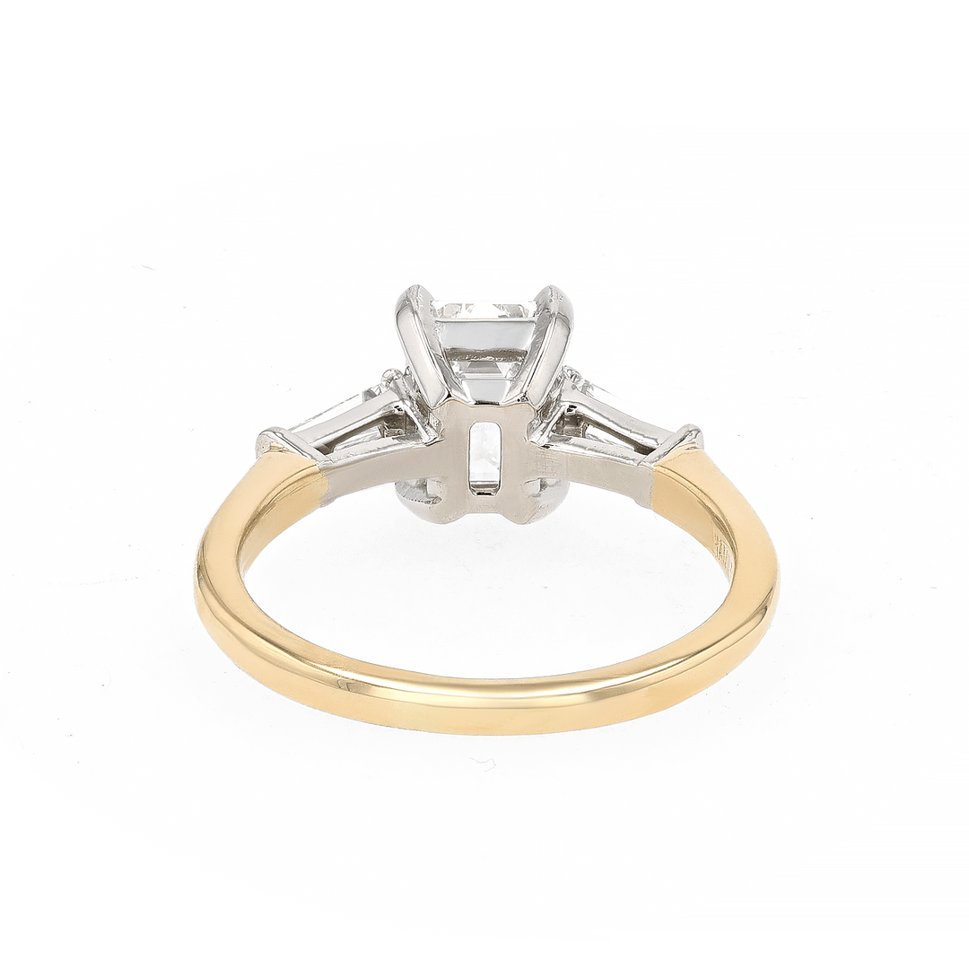 Hamilton Collection Platinum 18k Yellow Gold and 1.60 Total Weight Emerald Cut Diamond Engagement Ring