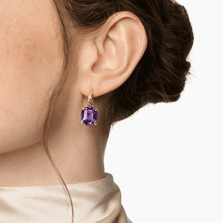 David Yurman Marbella Drop Earrings 18k Yellow Gold with Amethyst, 25mm