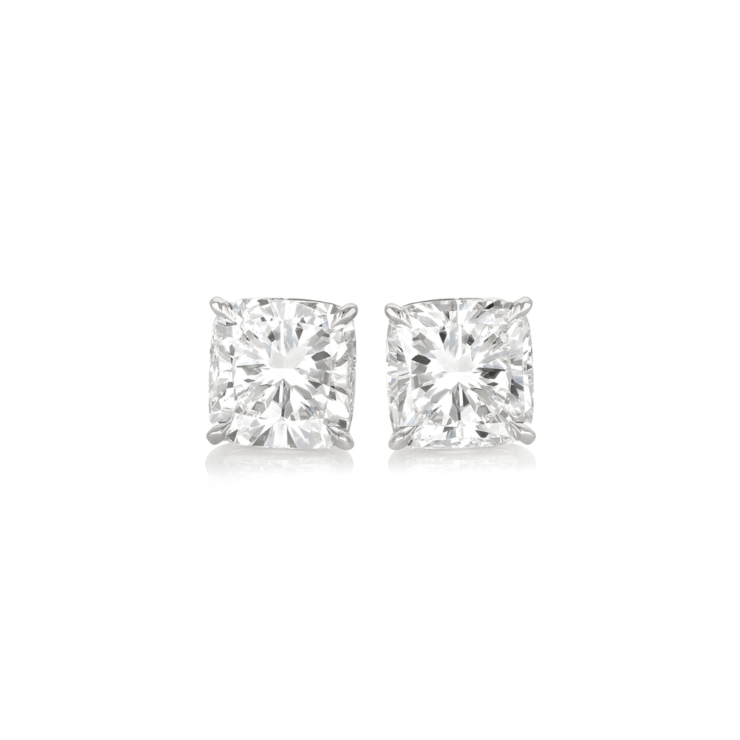 Platinum and Cushion Cut Diamond 10.03 Total Weight Diamond Studs