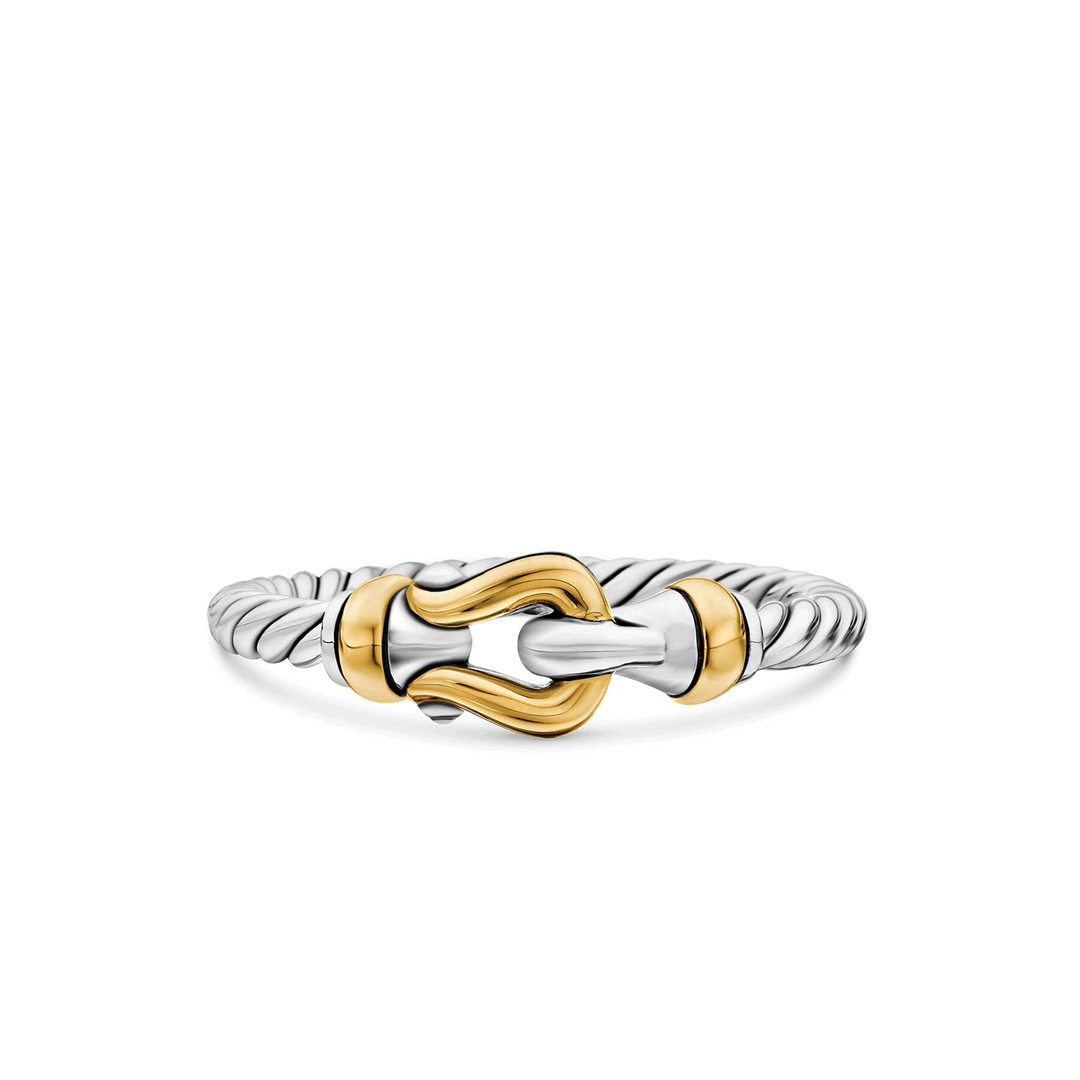 David Yurman Petite Buckle Ring Sterling Silver with 18k Yellow Gold, 2mm