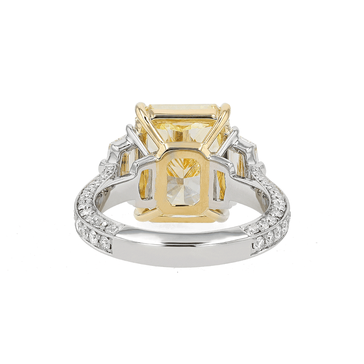 Platinum 18k Yellow Gold and 8.39 Total Weight Fancy Yellow Diamond 3 Stone Ring