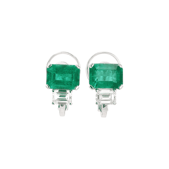 18k White Gold and 3.32 Total Weight Emerald Earrings