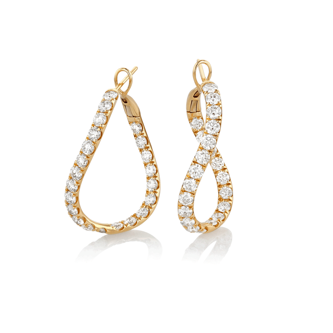 18k Yellow Gold and Diamond 3.08 Total Weight 30mm In and Out Hoops