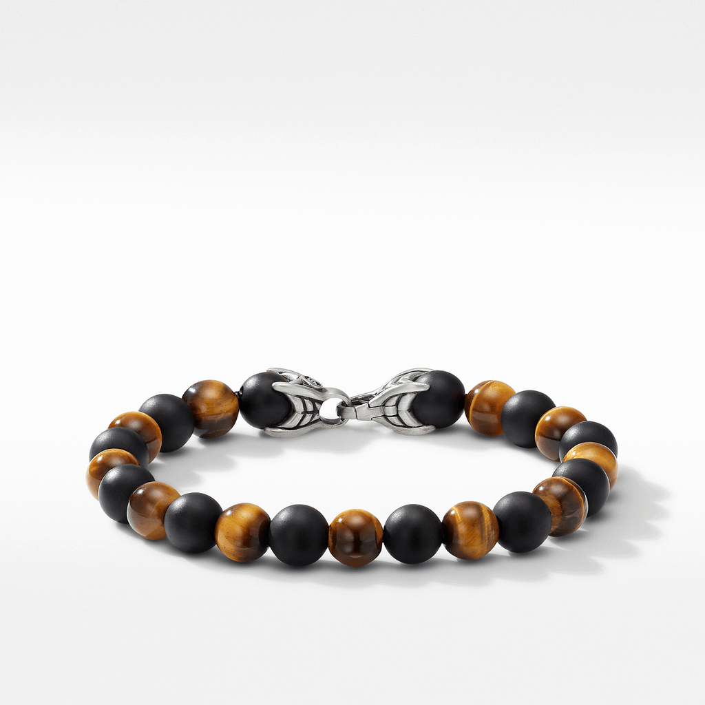 David Yurman Spiritual Beads Alternating Bracelet Sterling Silver with Tiger’s Eye and Black Onyx, 8mm