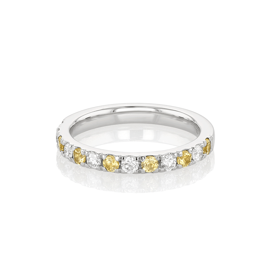 Lisette Platinum Diamond and 40 Total Weight Yellow Sapphire Half Way Band