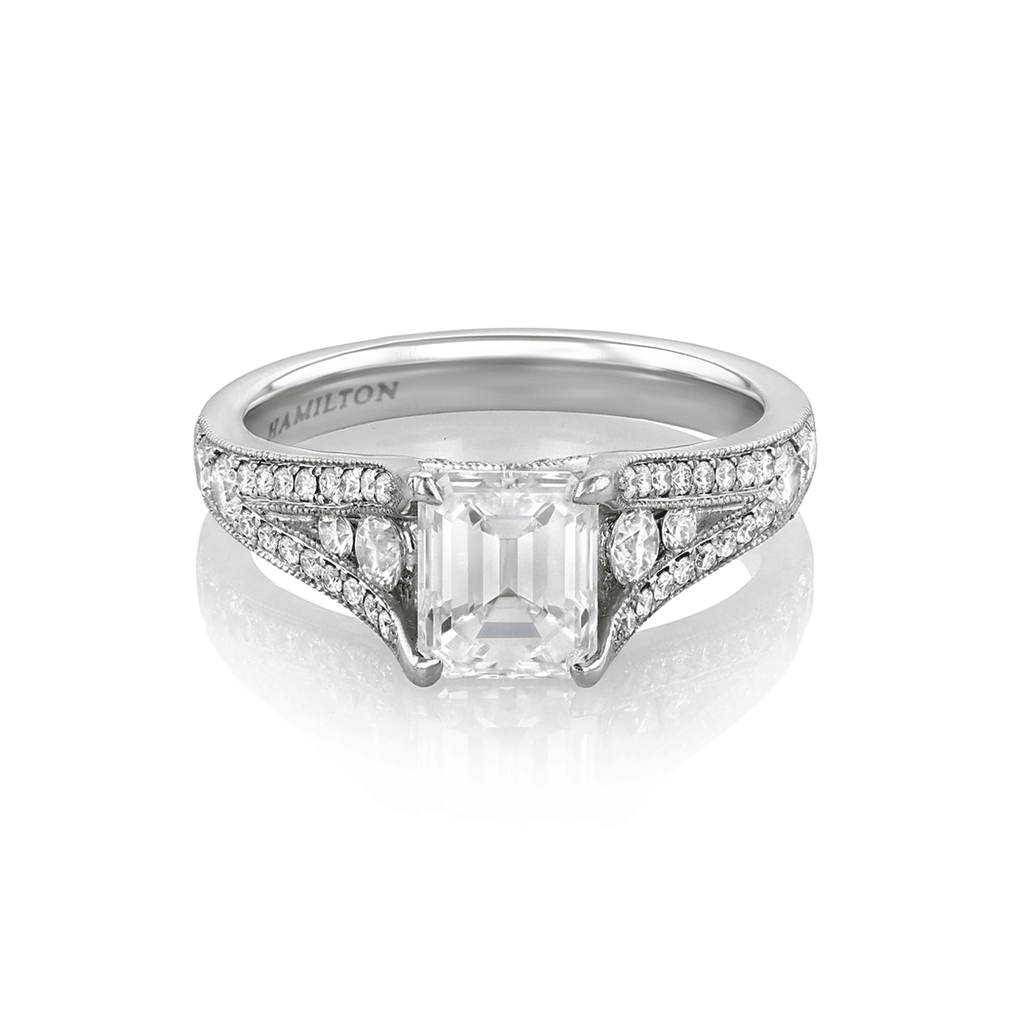 Hamilton Heritage Collection Platinum and Emerald Cut Diamond 1.39 Total Weight Engagment Ring