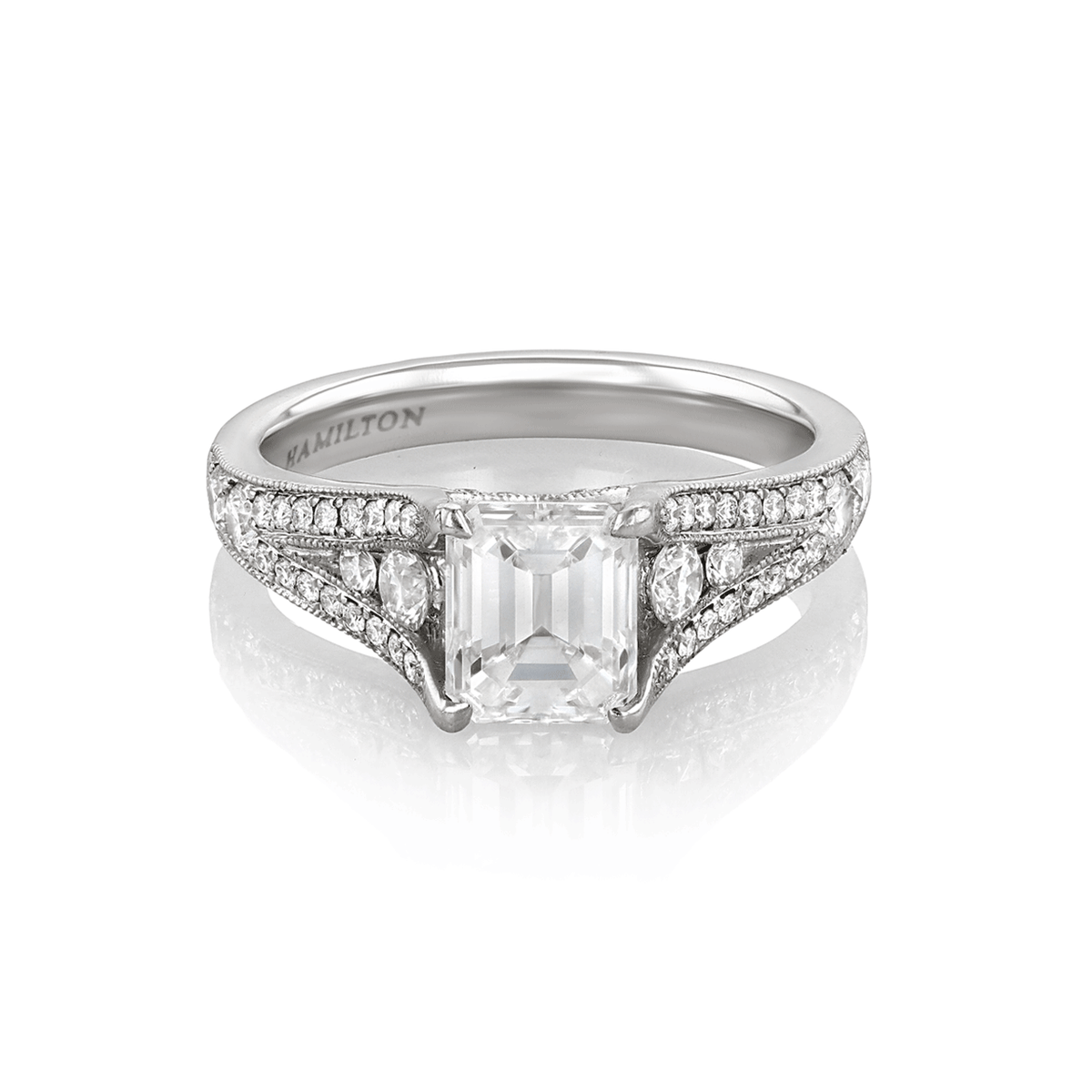 Hamilton Heritage Collection Platinum and Emerald Cut Diamond 1.39 Total Weight Engagment Ring