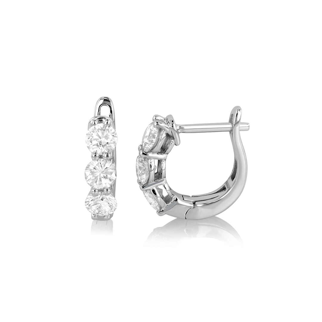 18k White Gold and Diamond 1.50 Total Weight Huggie Hoops