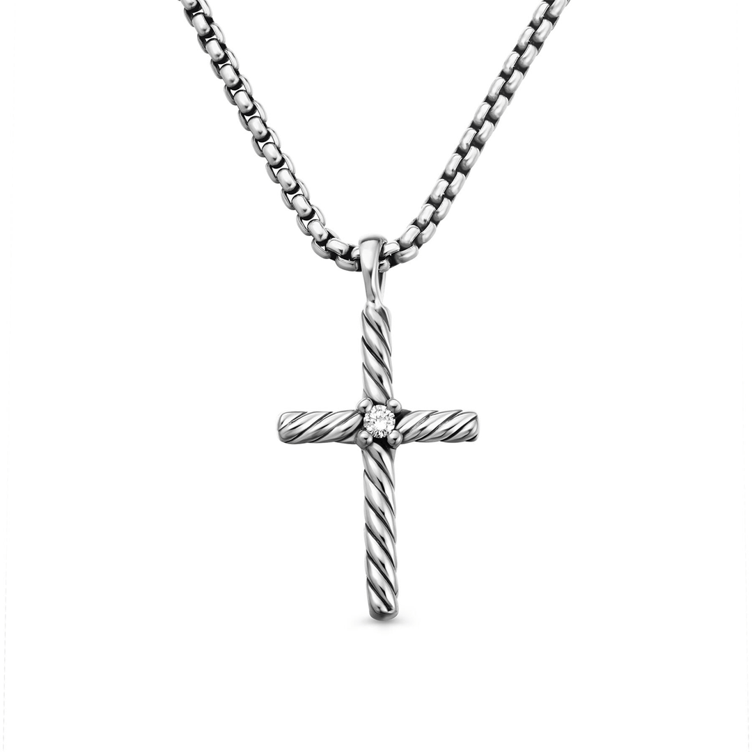 David Yurman Sterling Silver and Diamond Classic Cable Cross Necklace