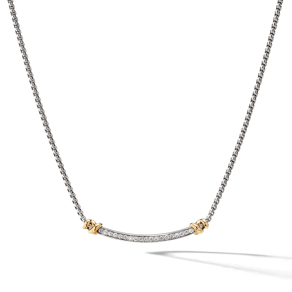 David Yurman Petite Helena Wrap Station Necklace Sterling Silver with 18k Yellow Gold and Diamonds, 29mm
