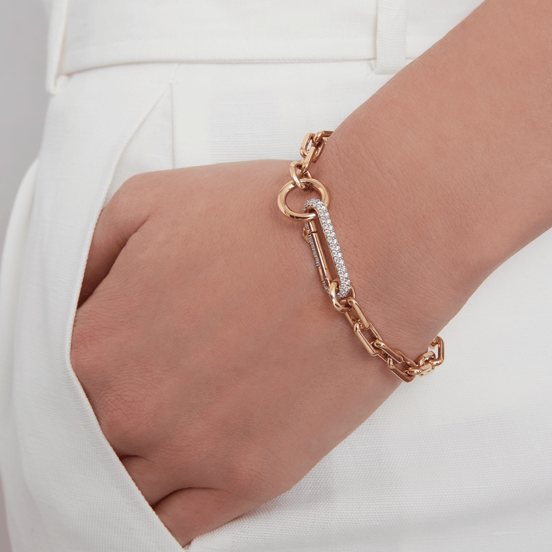 Walters Faith Saxon 18k Rose Gold Diamond Chain Link Bracelet with Elongated Clasp