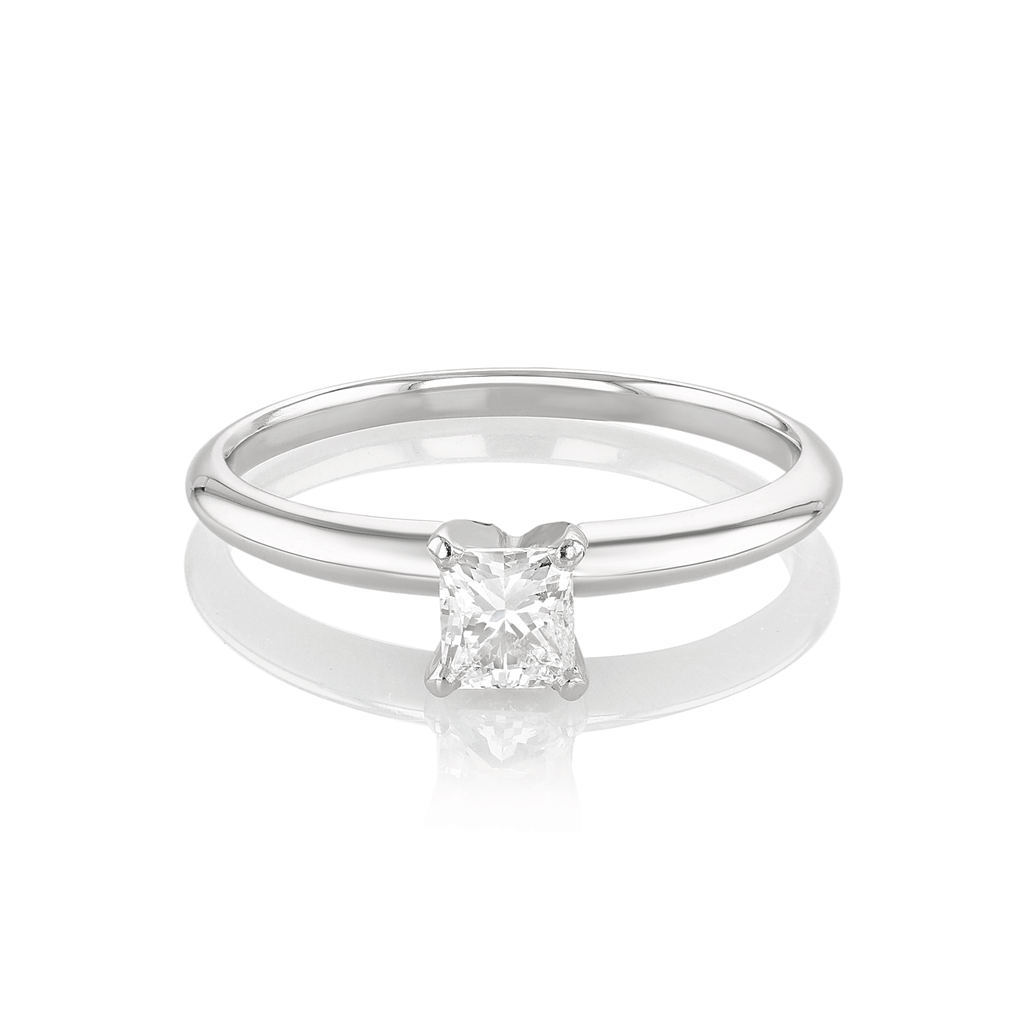 Platinum 18k White Gold and 0.52 Total Weight Princess Cut Diamond Solitaire Engagement Ring
