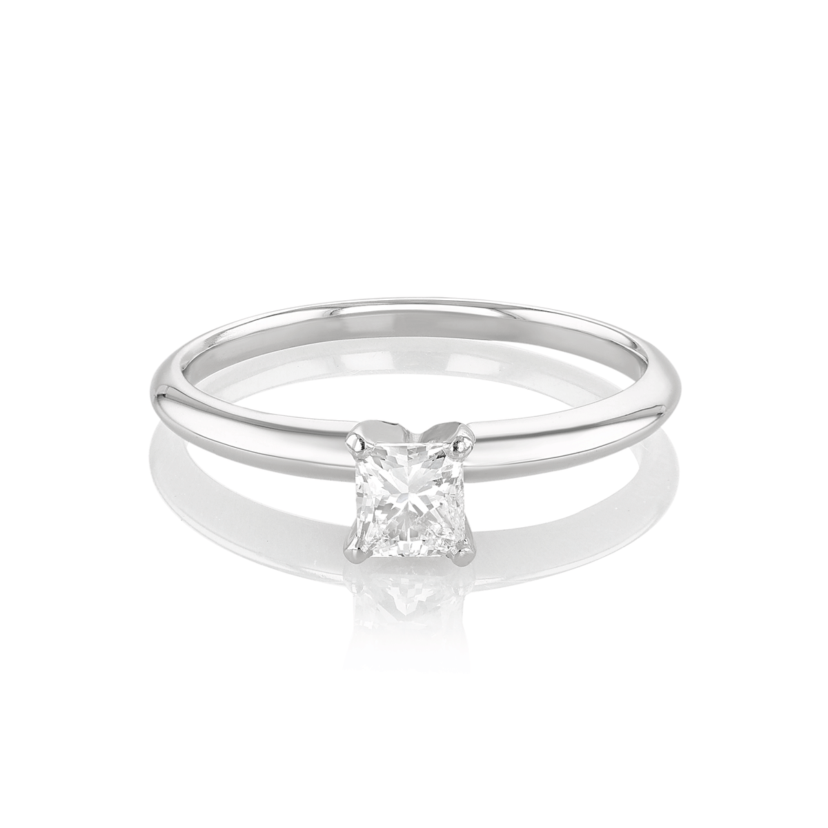 Platinum 18k White Gold and 0.52 Total Weight Princess Cut Diamond Solitaire Engagement Ring
