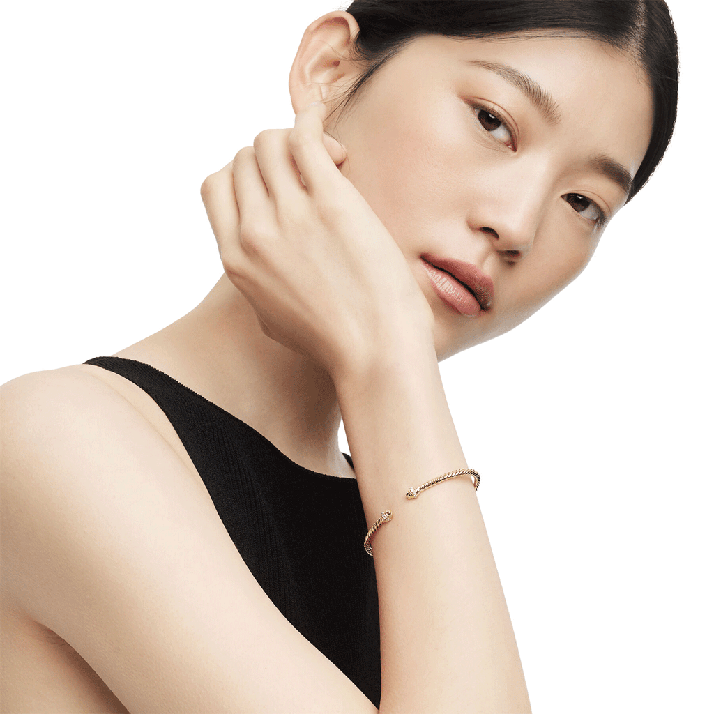 David Yurman Cable Spira Bracelet in 18k Yellow Gold with Diamonds, 3mm