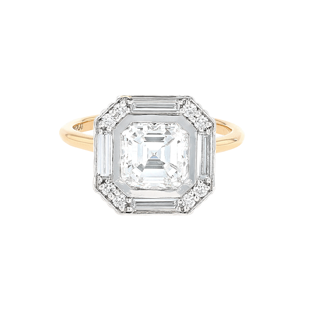 Platinum Art Deco Asscher Diamond 2.21 Total Weight Ring