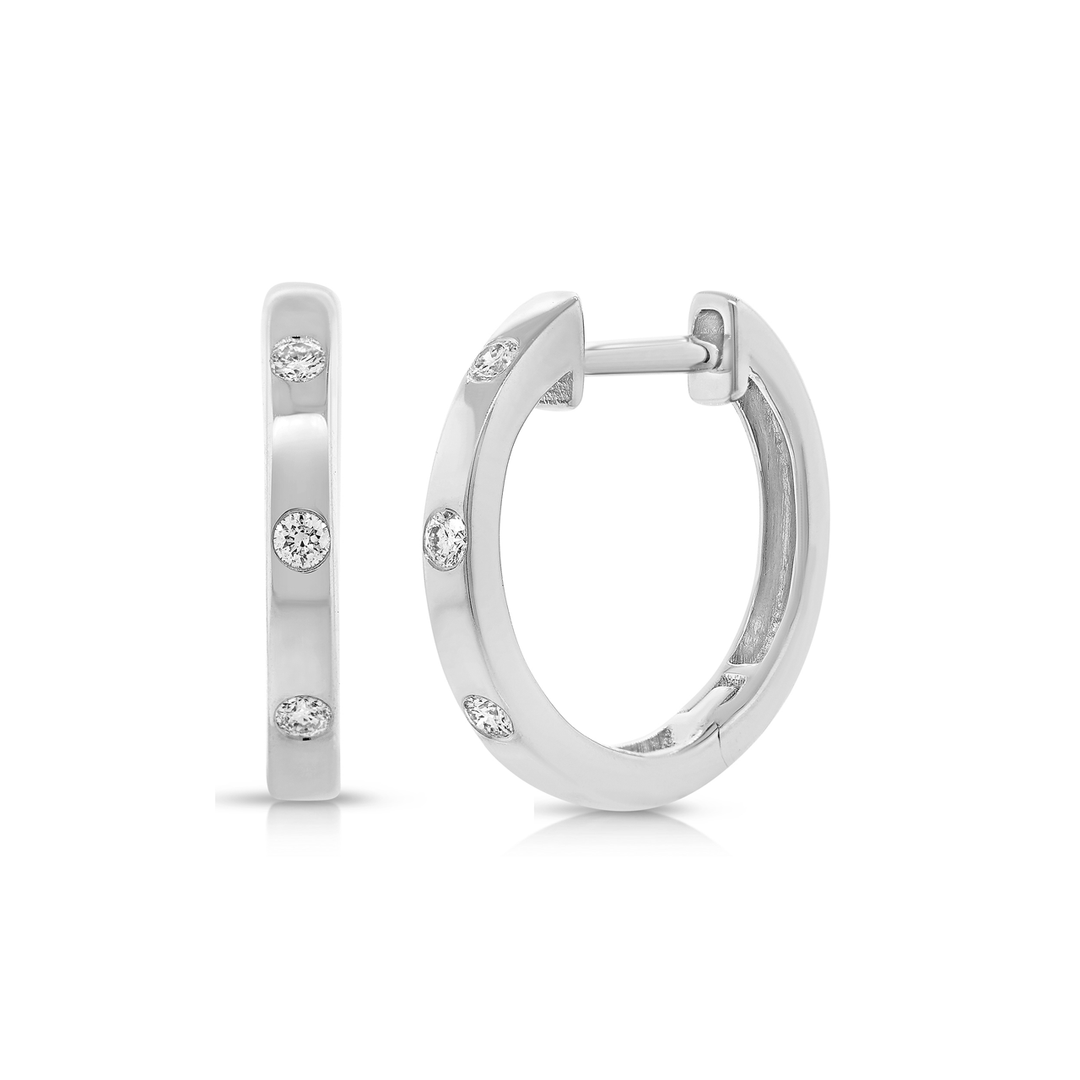 14k White Gold and .08 Total Weight Diamond Hoops