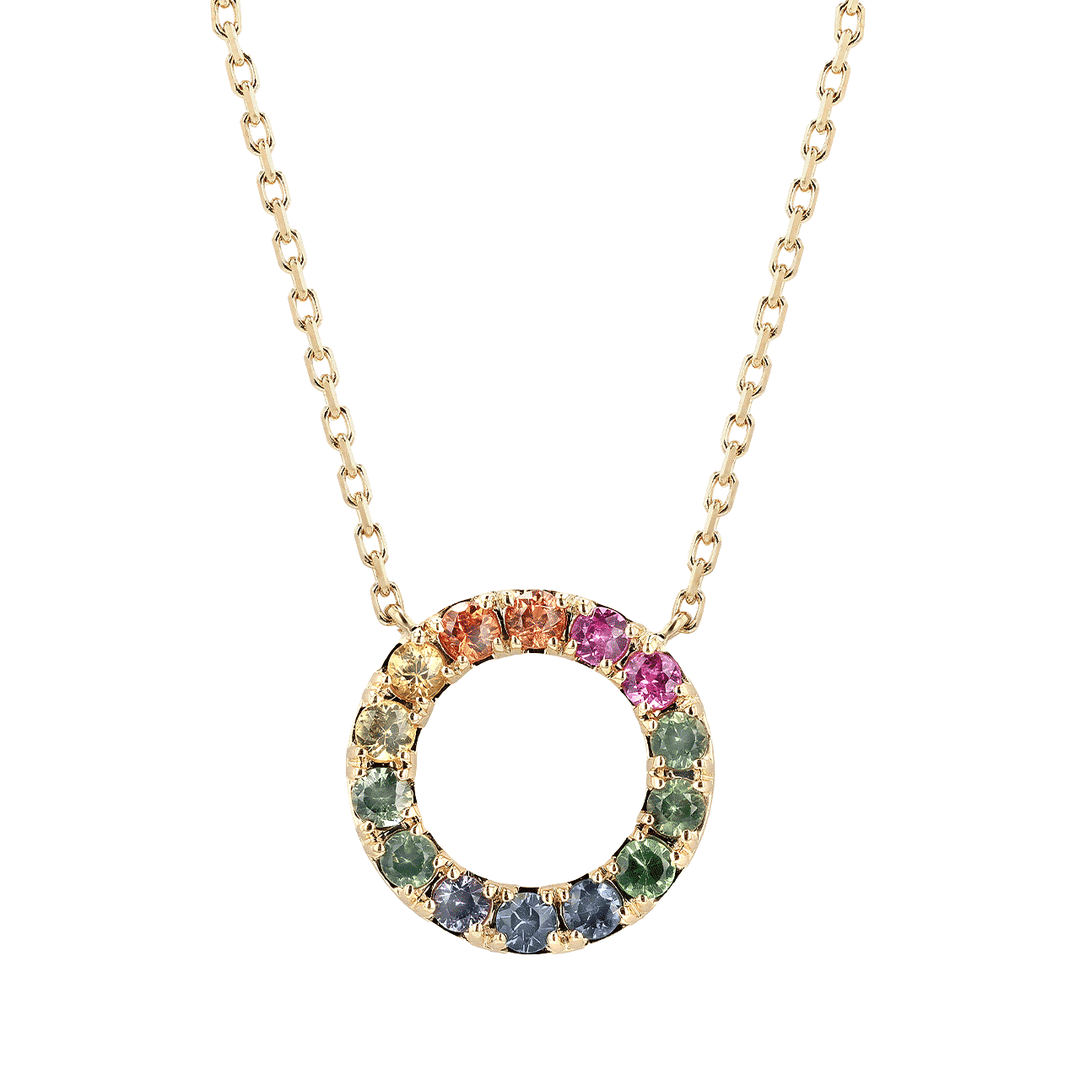 18k Yellow Gold and Multi Gem .55 Total Weight Circle Pendant