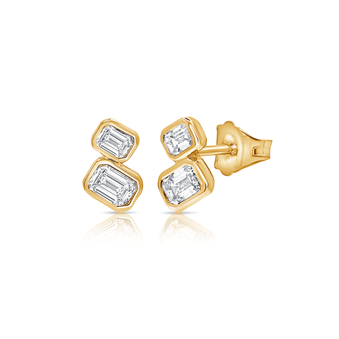 14k Yellow Gold and Emerald Cut Diamonds .68 Total Weight Studs