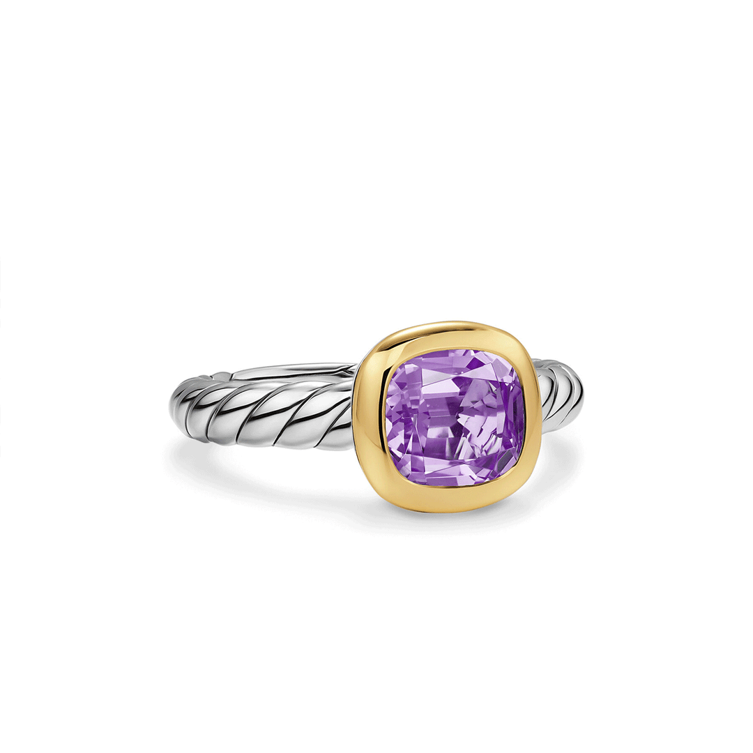 David Yurman Mercer Color Stone Ring Sterling Silver with 18K Yellow Gold and Prasiolite, 7mm