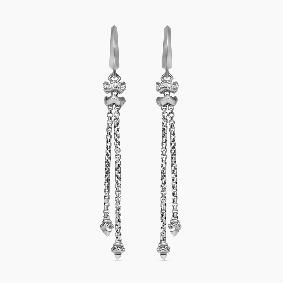 David Yurman Zig Zag Stax Chain Drop Earrings Sterling Silver with Diamonds, 66mm