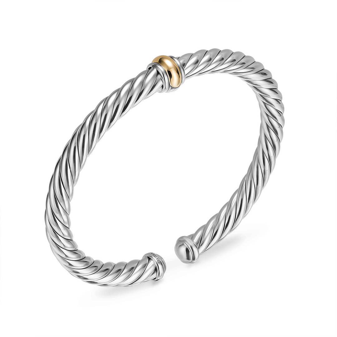 David Yurman Cable Flex® Center Station Bracelet Sterling Silver with 14K Yellow Gold, 6mm Medium
