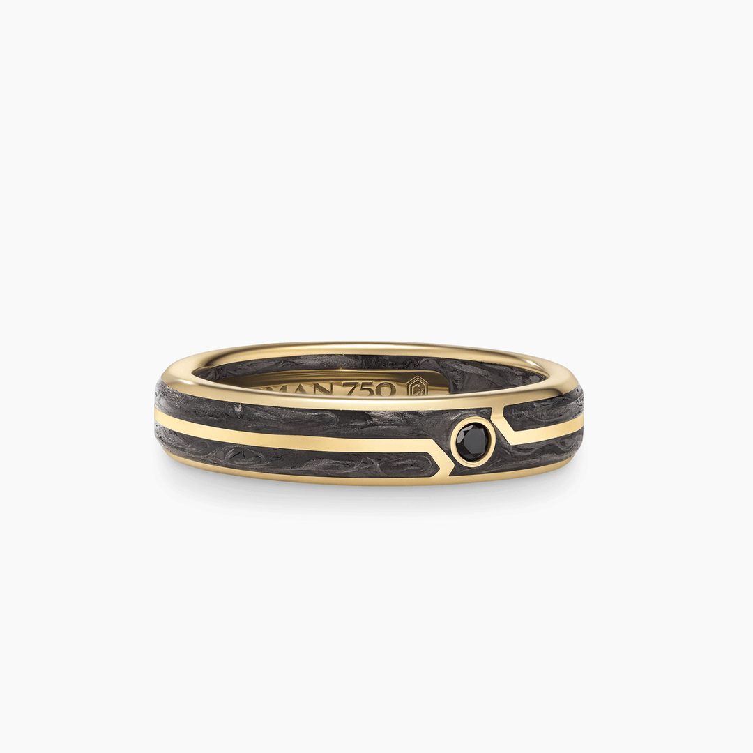 David Yurman Forged Carbon Band Ring 18k Yellow Gold with Center Black Diamond, 4mm