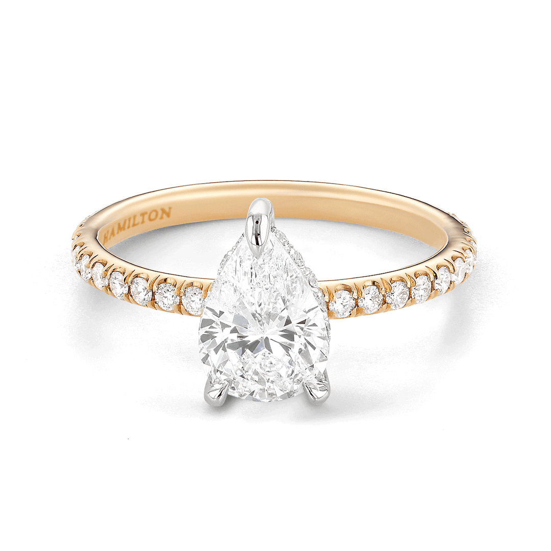 Hamilton Silhouette Collection Platinum 18k Yellow Gold and 1.34 Total Weight Pear Shape Diamond Engagement Ring