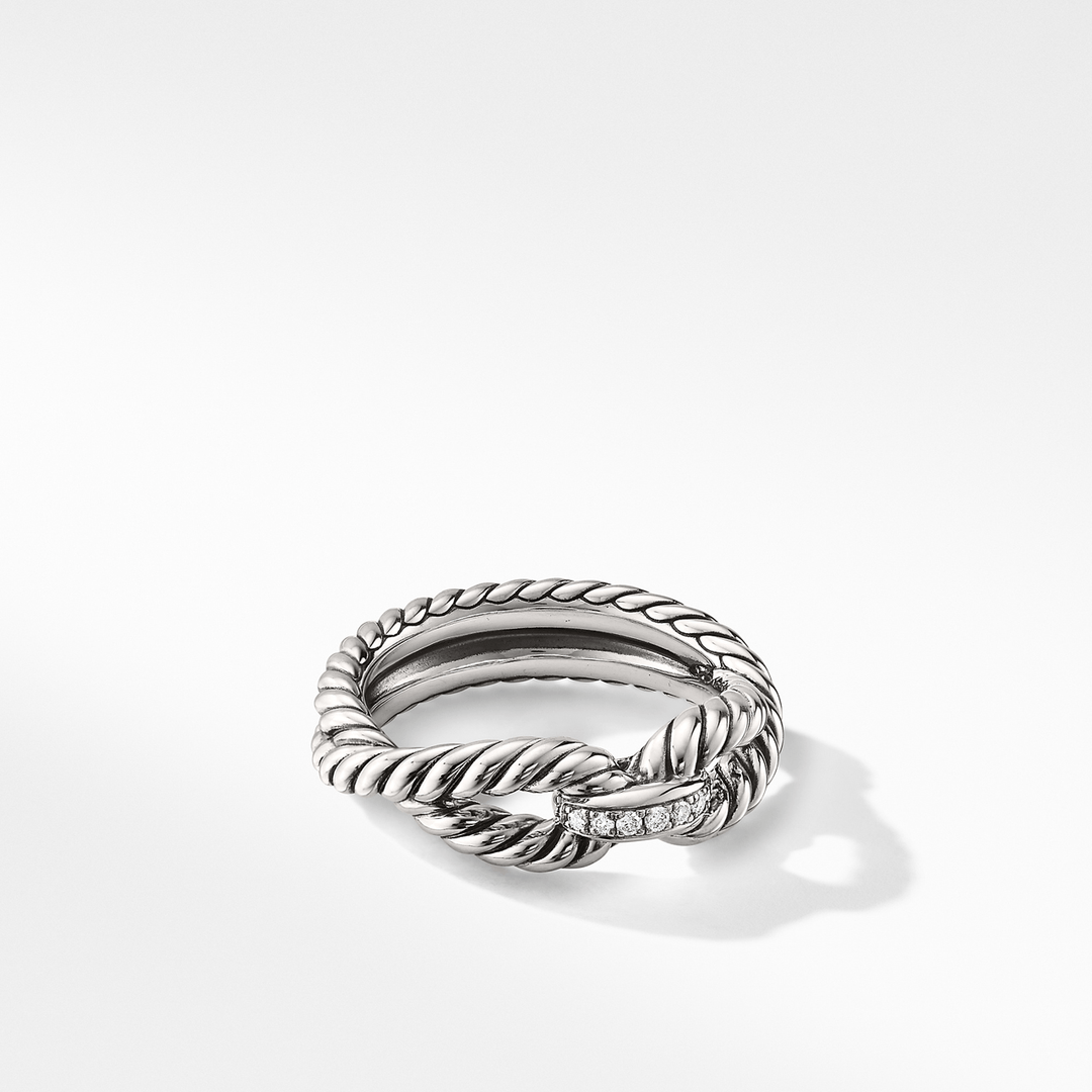 David Yurman Cable Loop Band Ring in Sterling Silver with Pavé Diamonds