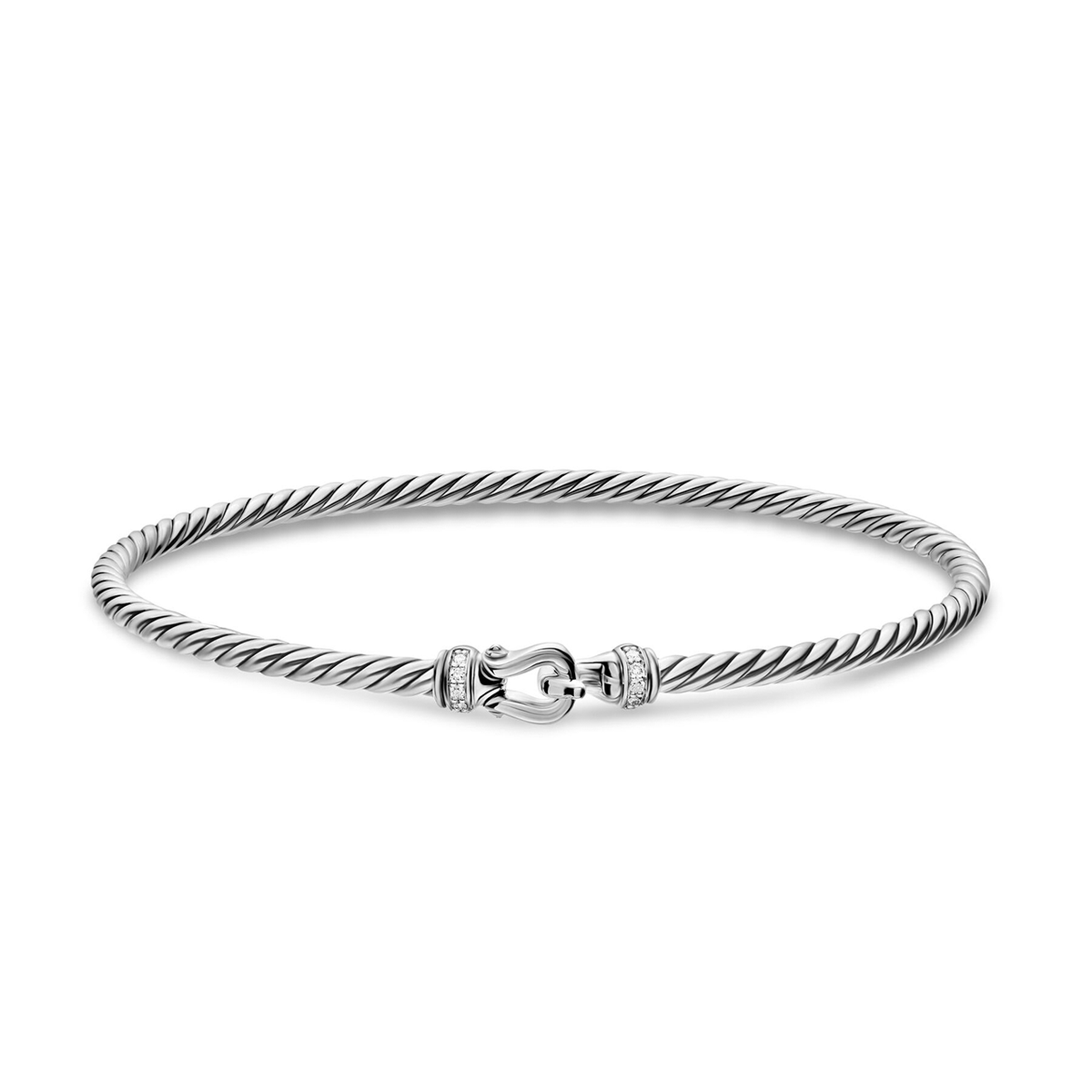 David Yurman Micro Cable Flex Buckle Bracelet in Sterling Silver with Diamonds, 2.6mm