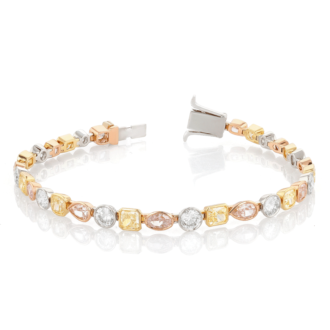 18k Tri Color Gold and Fancy Colored Diamond 9.58 Total Weight Bracelet