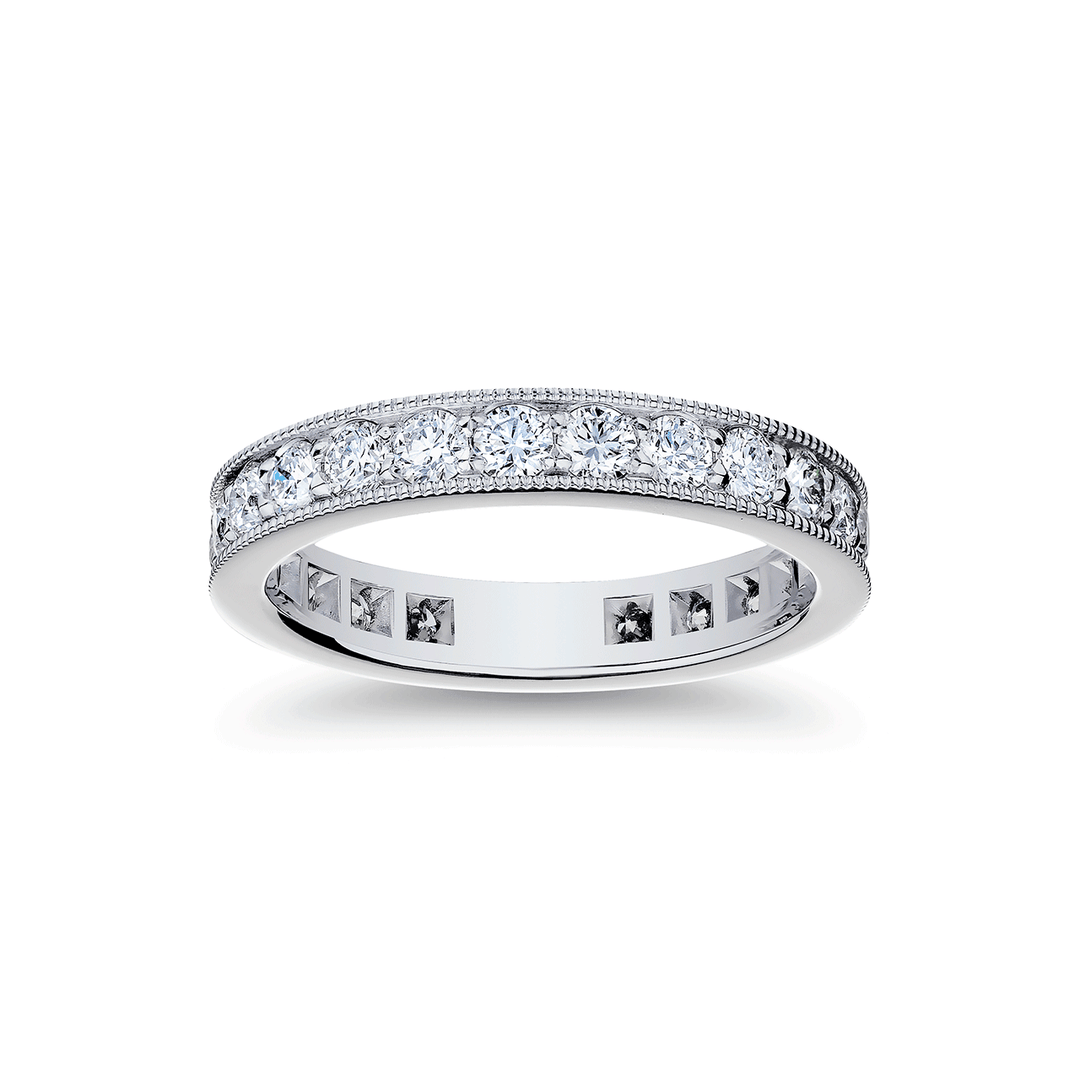 18k White Gold and 1.68 Total Weight Diamond and Milgrain Eternity Band