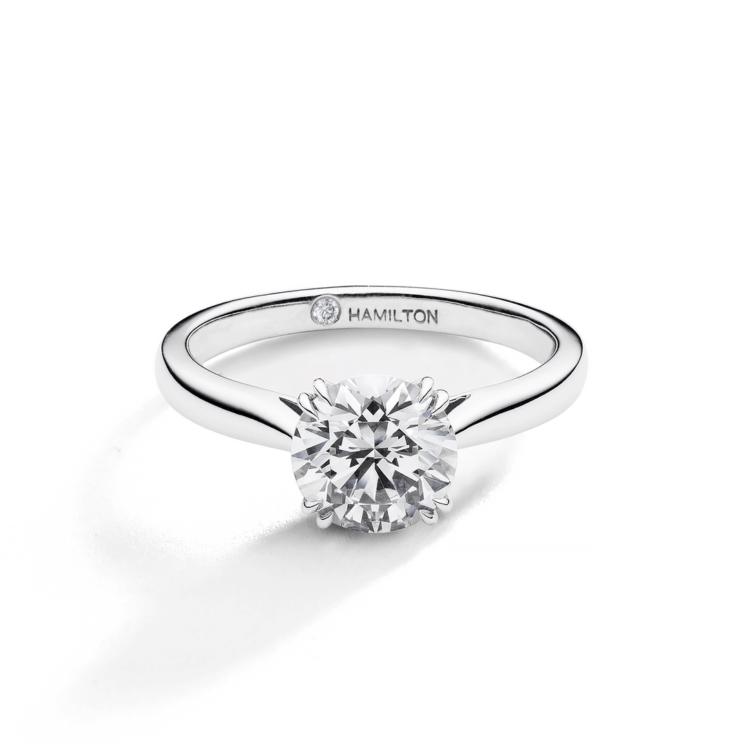 Hamilton Centennial 18k White Gold Engagement Ring For Round Diamond