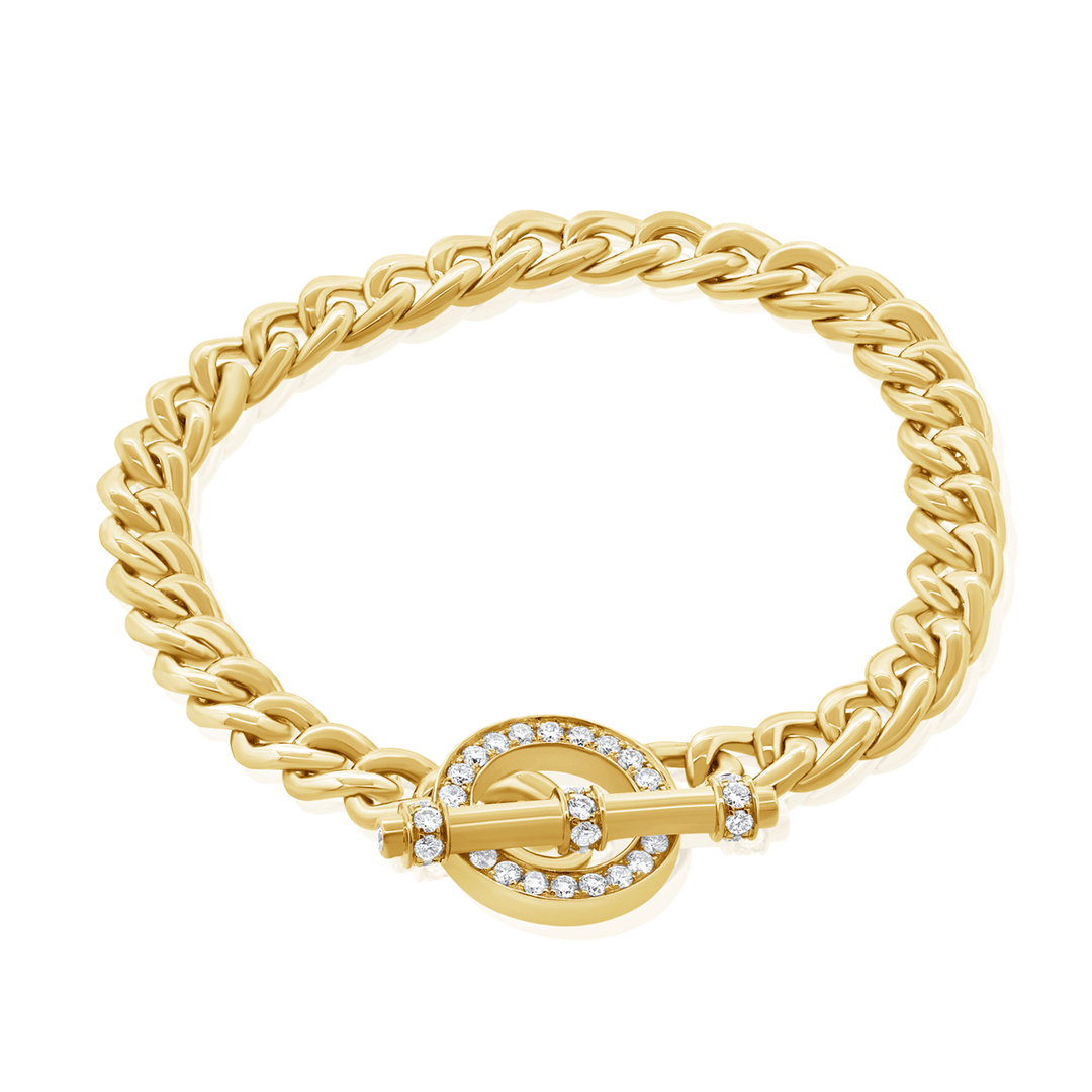 14k Yellow Gold and .83 Total Weight Diamond Toggle Bracelet