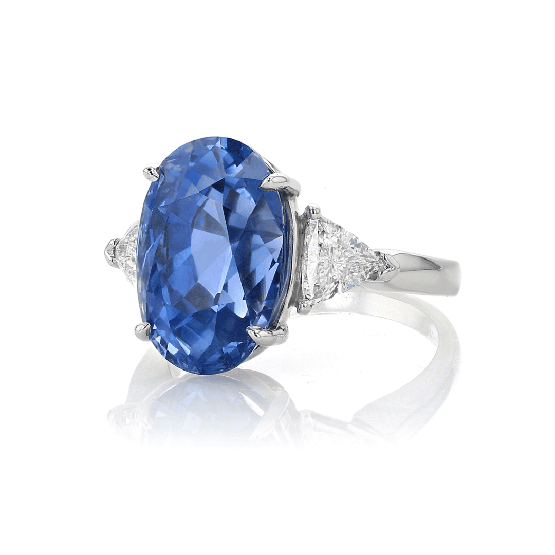 Platinum Oval Sapphire 12.99 Total Weight and Diamond Ring