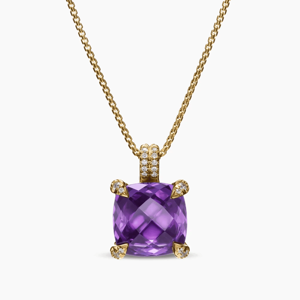 David Yurman Chatelaine Pendant Necklace 18k Yellow Gold with Amethyst and Diamonds, 11mm