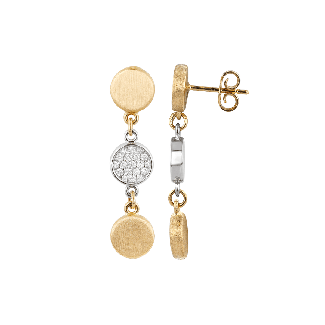 14k Yellow and White Gold .30 Total Weight Diamond Satin Disc Earrings