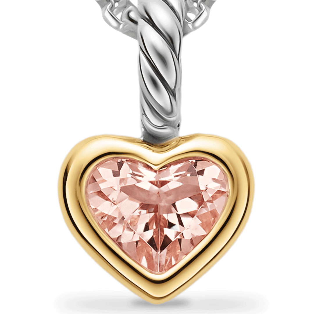 David Yurman Mini Heart Amulet Sterling Silver with 14K Yellow Gold and Morganite, 7.2mm