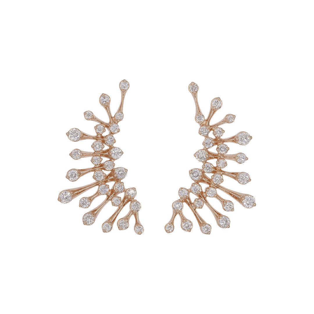 Wave Curved 18k Rose Gold and Diamond .81 Total Weight Earrings