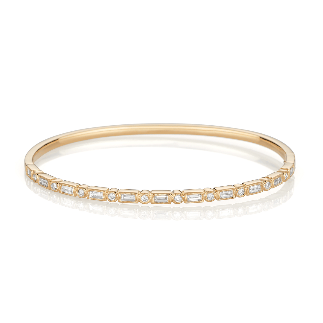 Heritage 18k Gold Baguette and Round Diamond .89 Total Weight Bracelet