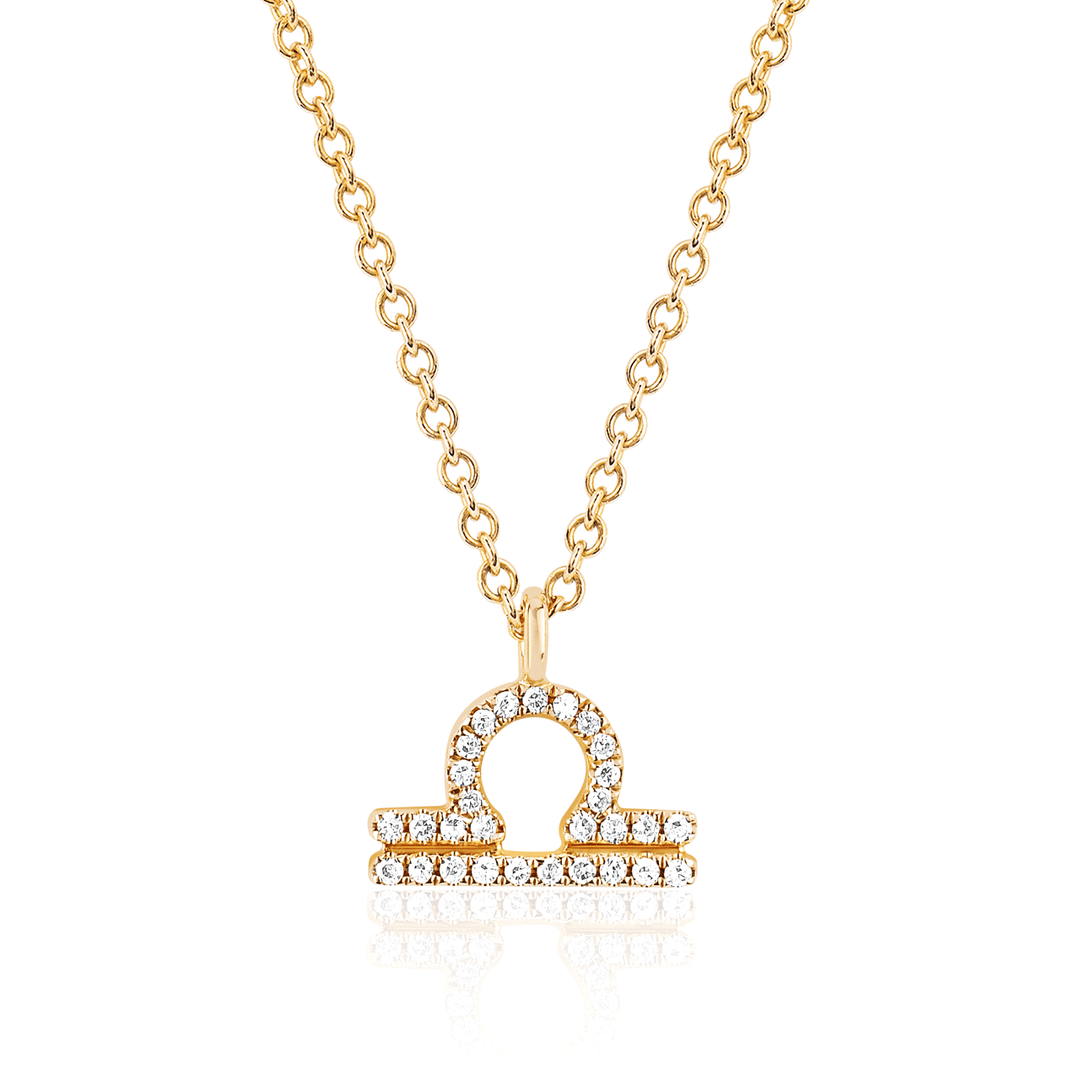14k Yellow Gold Zodiac Libra Diamond Pendant with Chain