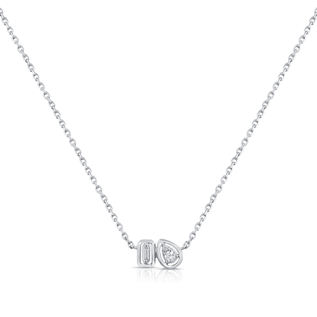 14k White Gold Baguette and Round Diamond Pendant